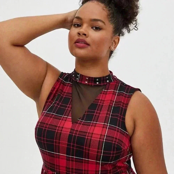 Torrid Red Plaid Rockstar Punk Skater Dress 00 - Picture 4 of 6